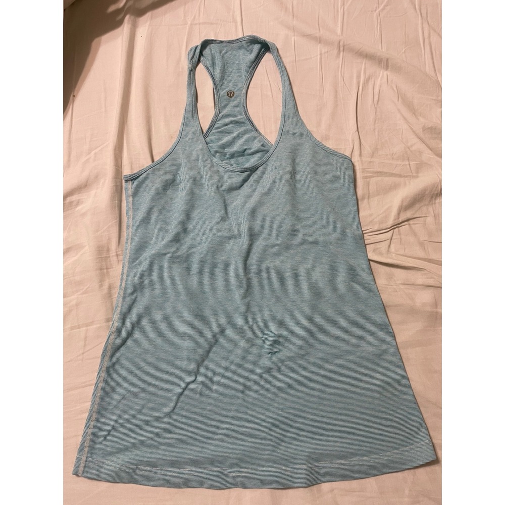 Lululemon Tank Top Womens NO SIZE Blue Cool Racerback Striped Athletic Yoga Gym